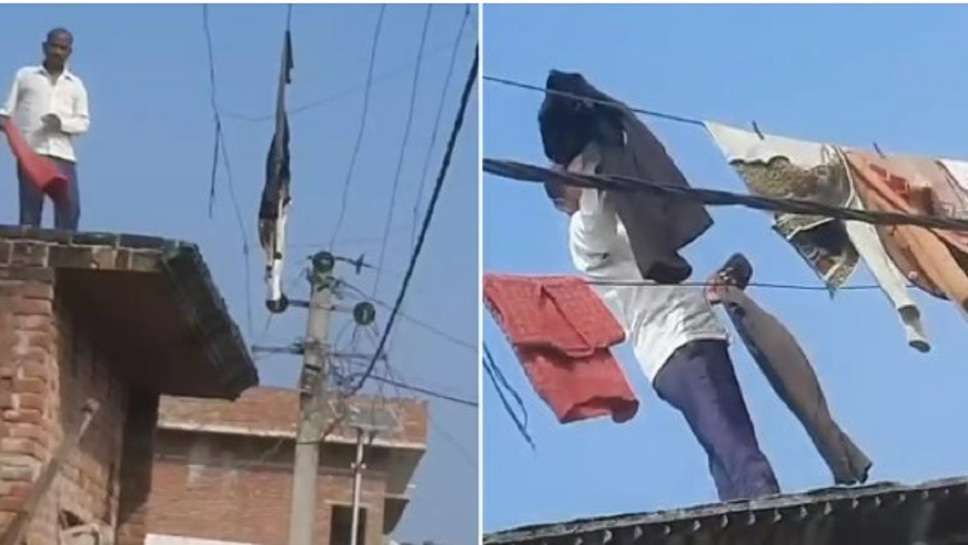 Video de secar ropa en cables de alto voltaje, video viral de secar ropa en cables, video de tío secando ropa en cables eléctricos